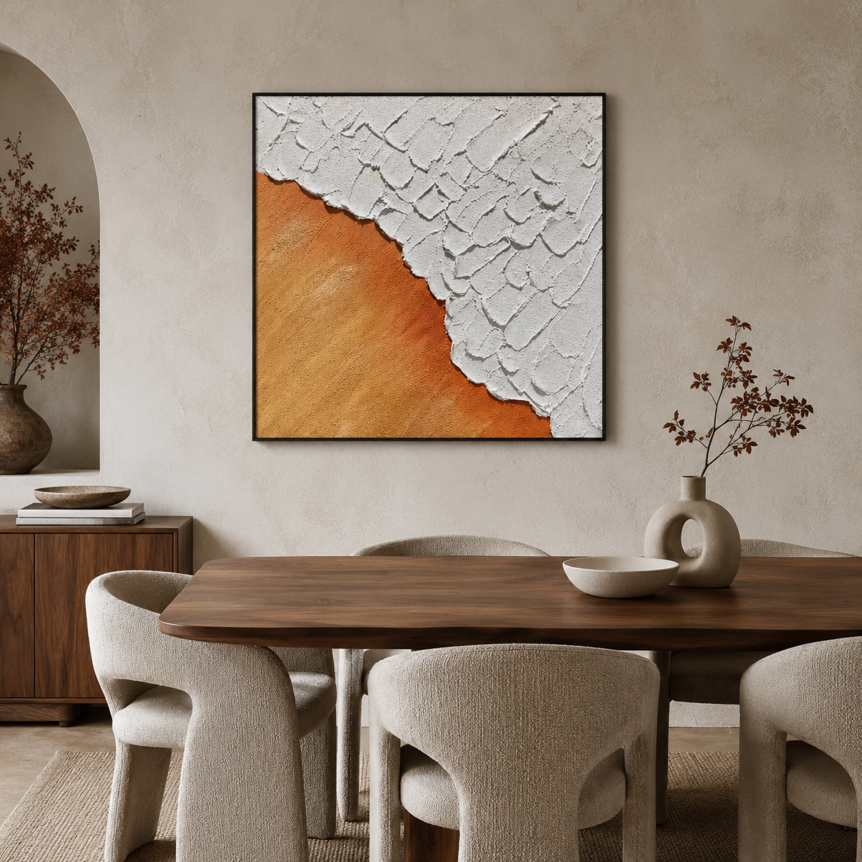 Orange White Textured Abstract Painting #Kiss 98