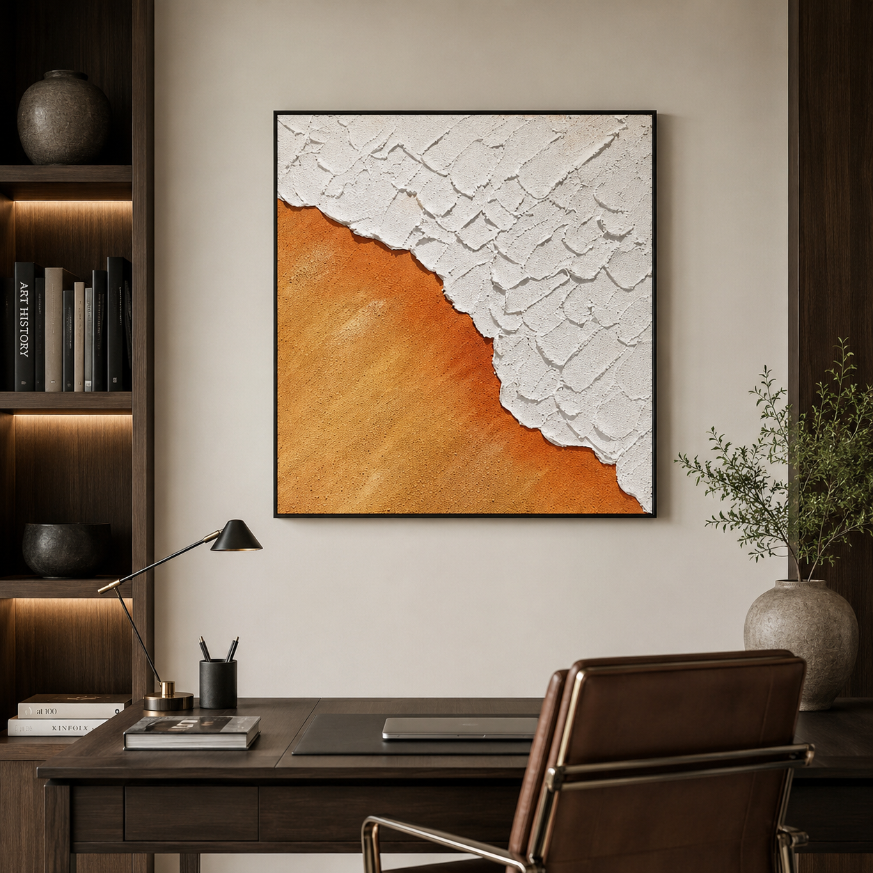 Orange White Textured Abstract Painting #Kiss 98