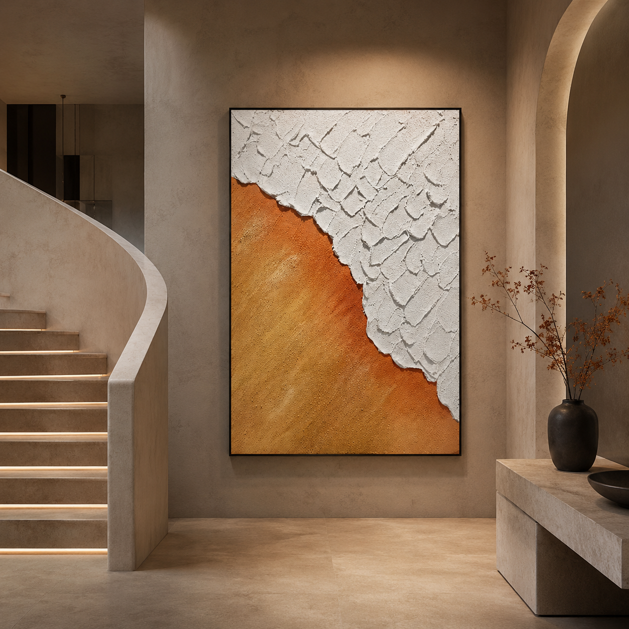 Orange White Textured Abstract Painting #Kiss 98