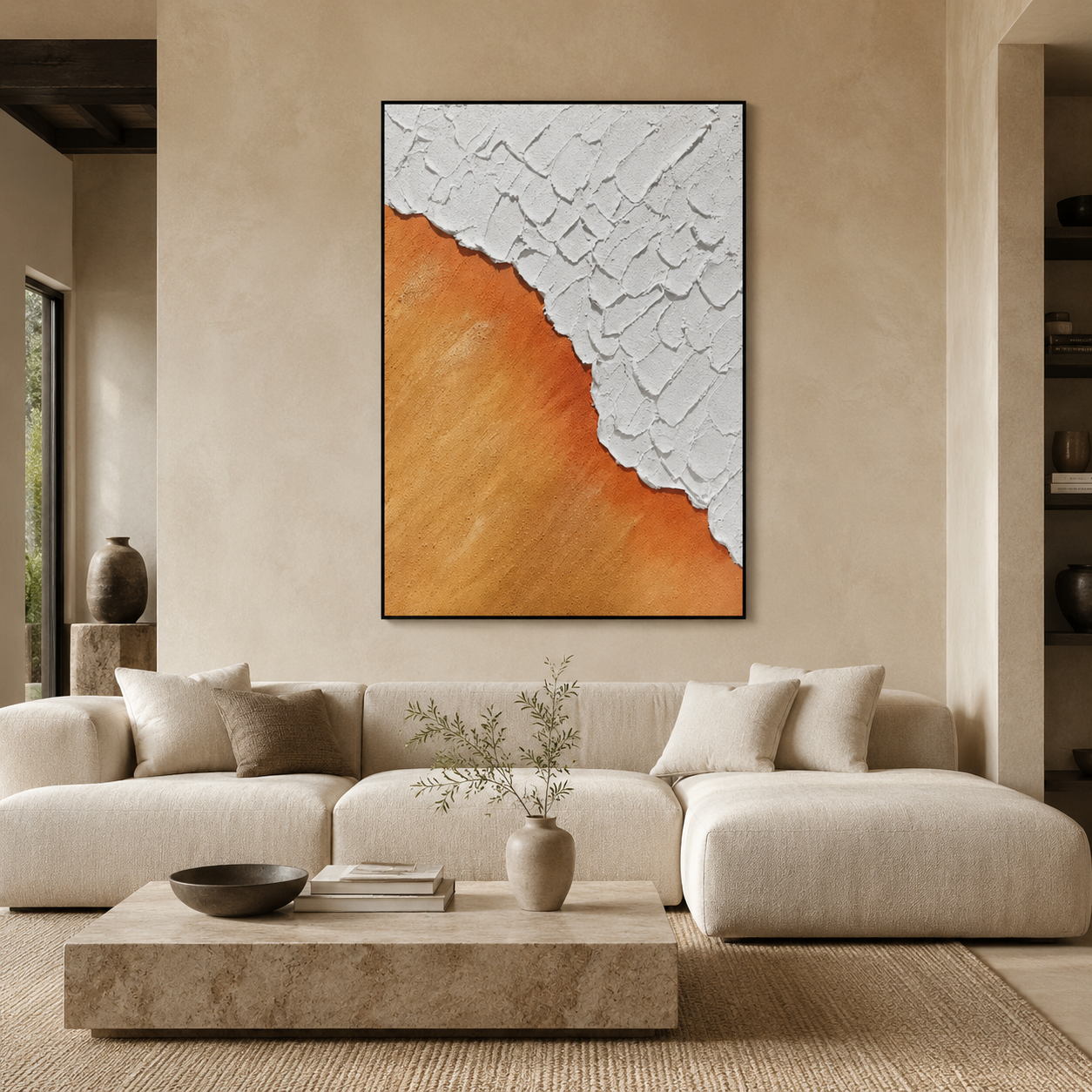 Orange White Textured Abstract Painting #Kiss 98