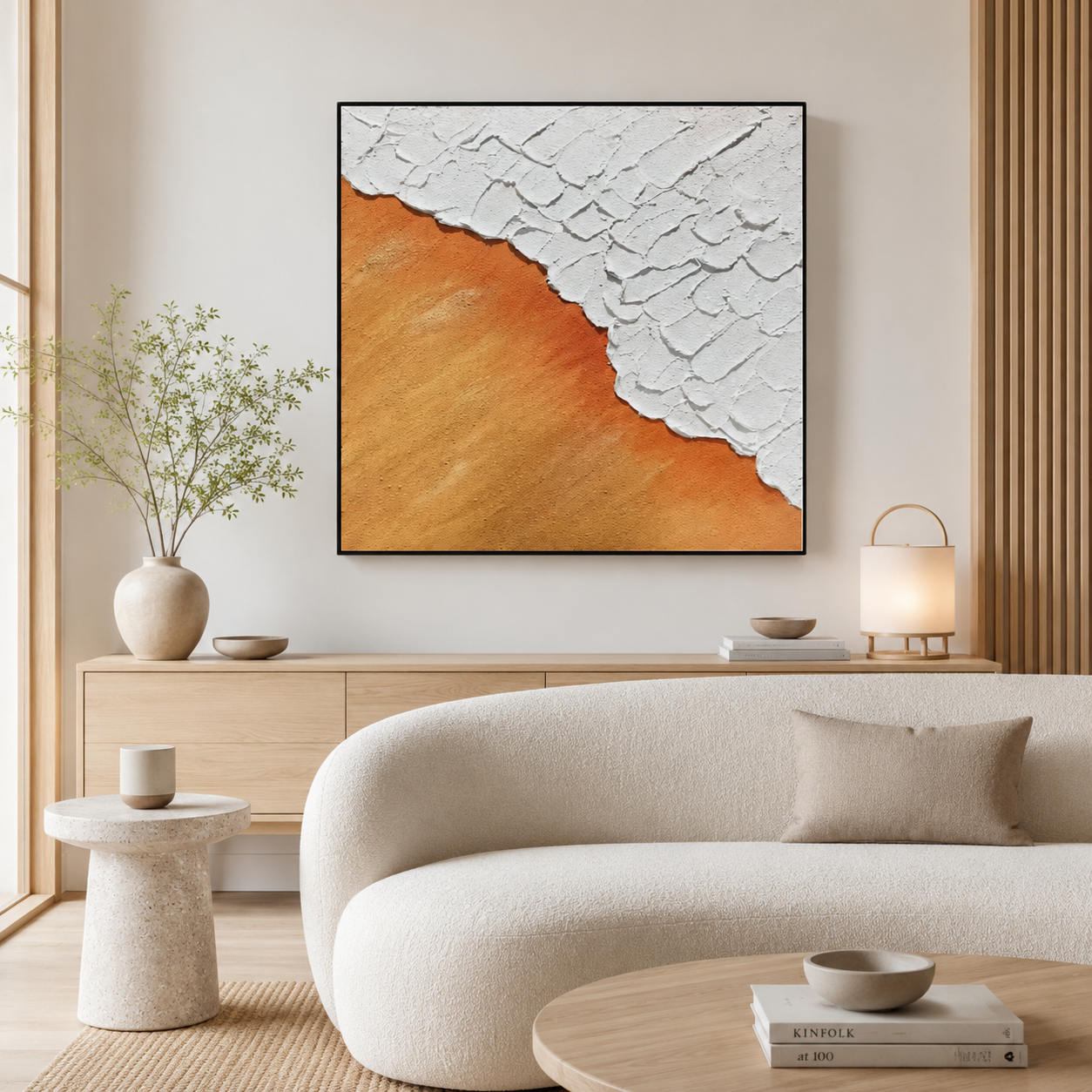 Orange White Textured Abstract Painting #Kiss 98