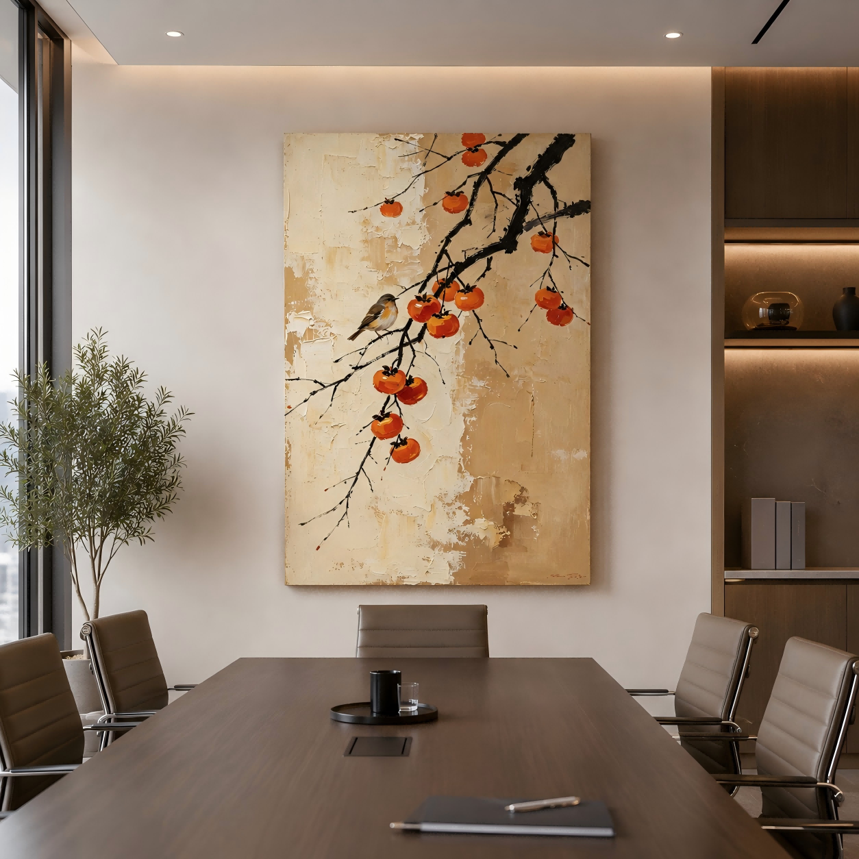 Handmade Textured Persimmon Bird Wall Art Painting #Kiss 127
