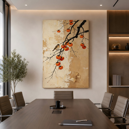 Handmade Textured Persimmon Bird Wall Art Painting #Kiss 127
