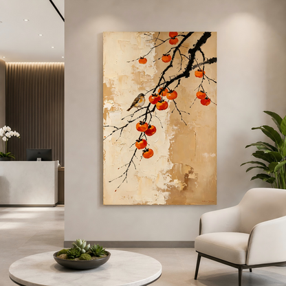 Handmade Textured Persimmon Bird Wall Art Painting #Kiss 127