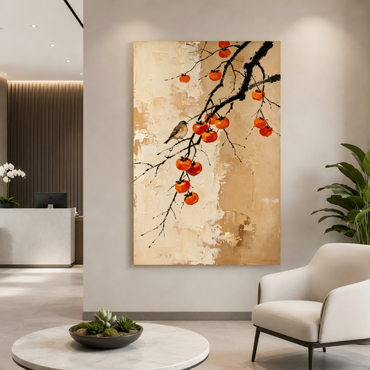 Handmade Textured Persimmon Bird Wall Art Painting #Kiss 127