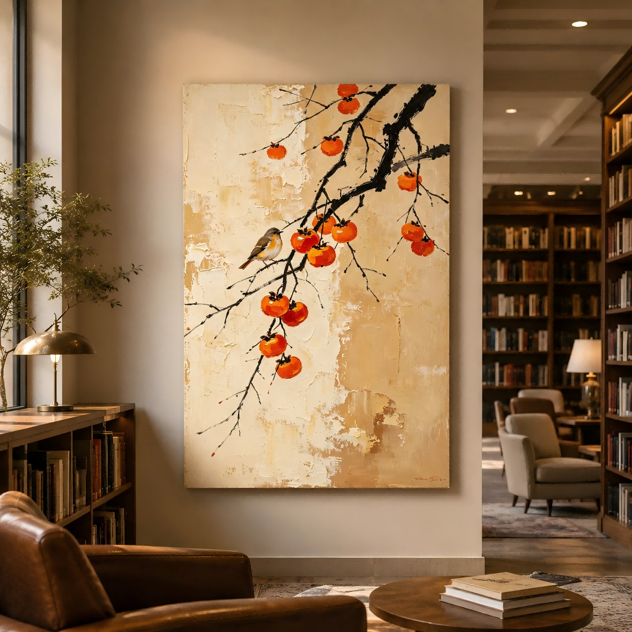 Handmade Textured Persimmon Bird Wall Art Painting #Kiss 127