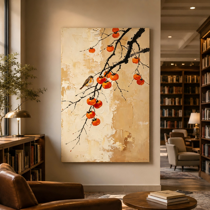 Handmade Textured Persimmon Bird Wall Art Painting #Kiss 127