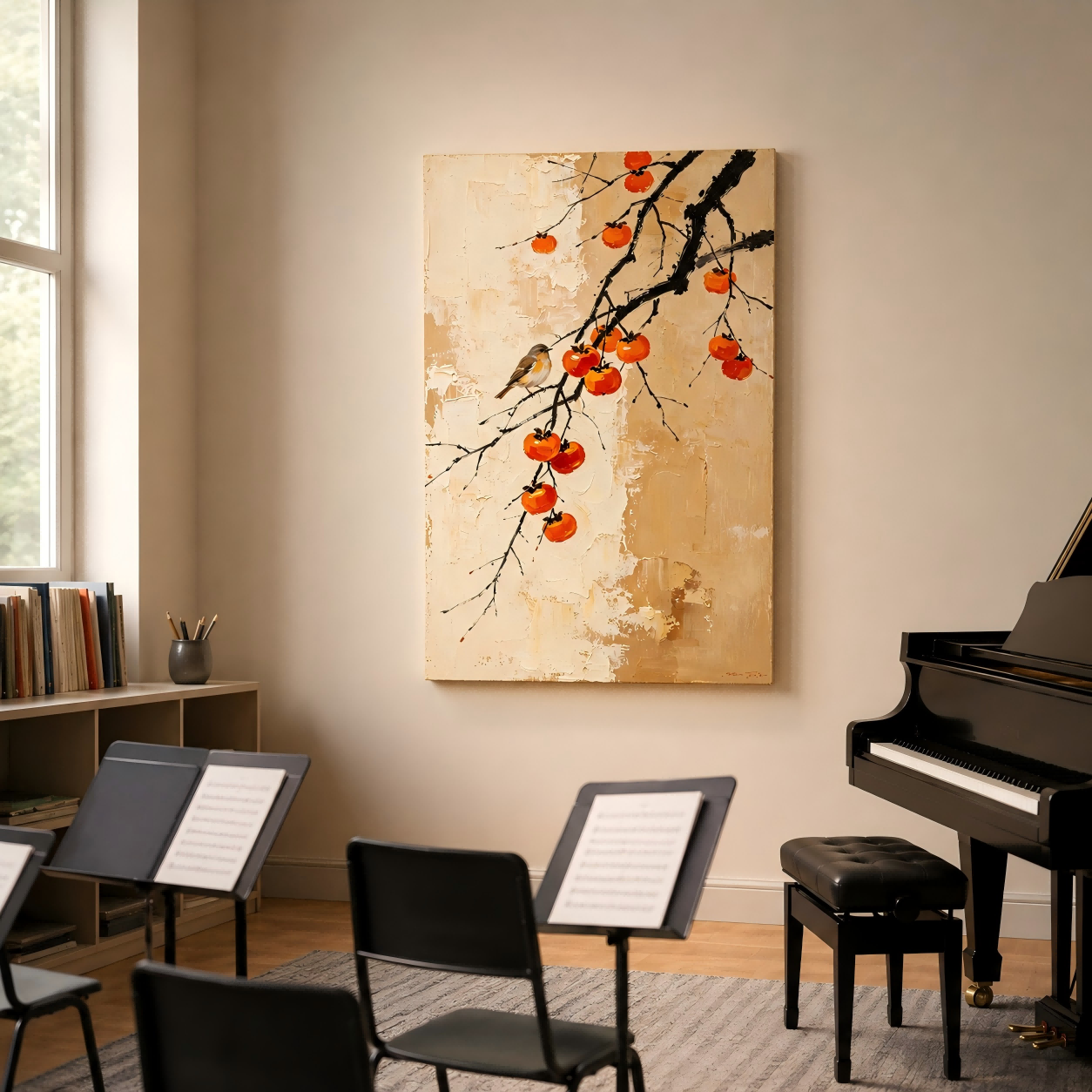 Handmade Textured Persimmon Bird Wall Art Painting #Kiss 127