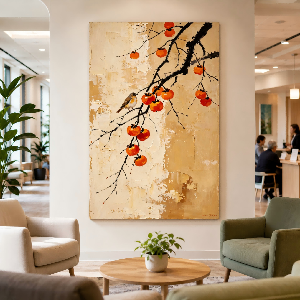 Handmade Textured Persimmon Bird Wall Art Painting #Kiss 127