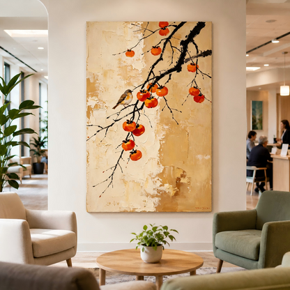Handmade Textured Persimmon Bird Wall Art Painting #Kiss 127