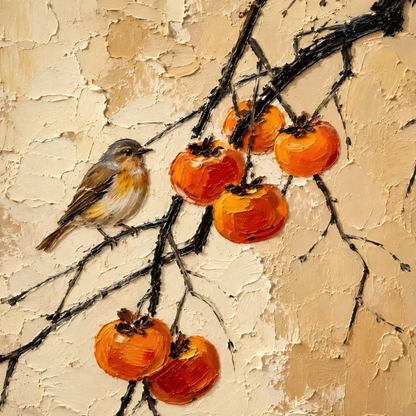 Handmade Textured Persimmon Bird Wall Art Painting #Kiss 127