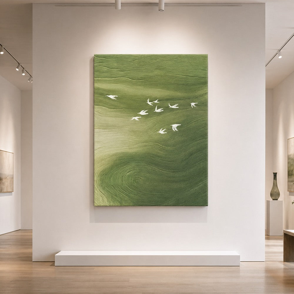 Green Birds Abstract Painting #Kiss 33