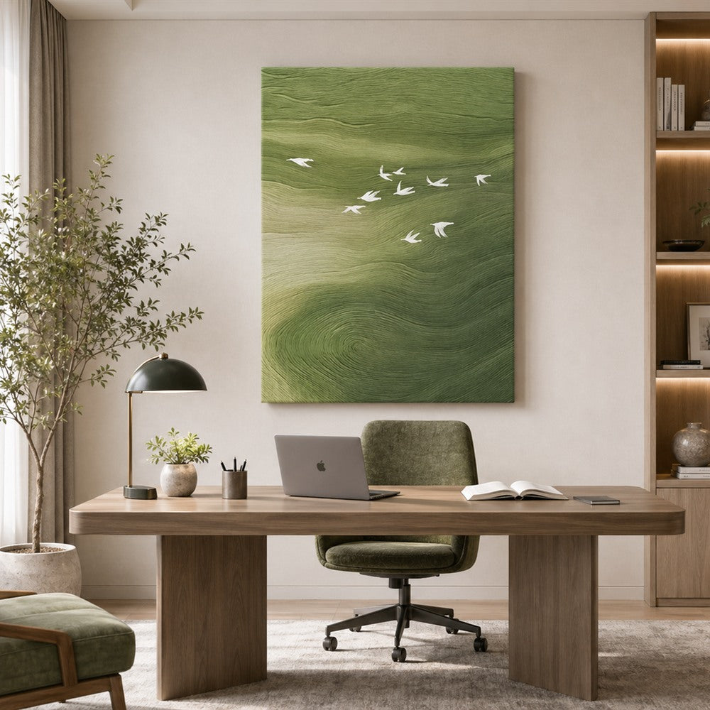 Green Birds Abstract Painting #Kiss 33
