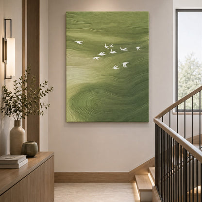 Green Birds Abstract Painting #Kiss 33
