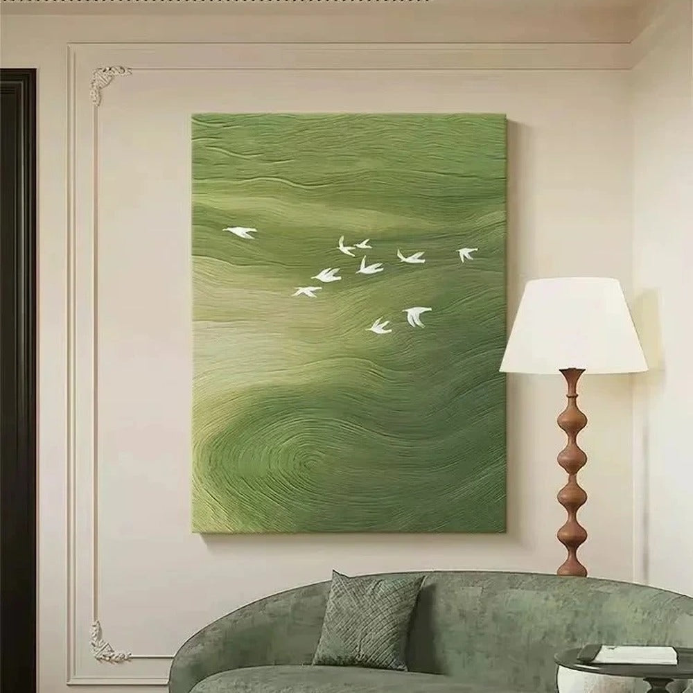 Green Birds Abstract Painting #Kiss 33