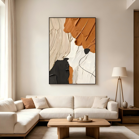 Handmade Textured Orange Brown Abstract Wall Art, Minimalist Canvas Painting #Kiss 34