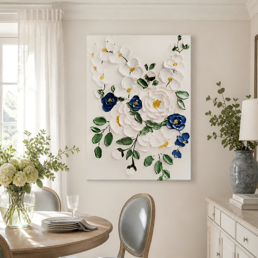 Blue Floral Relief Painting #Kiss 39