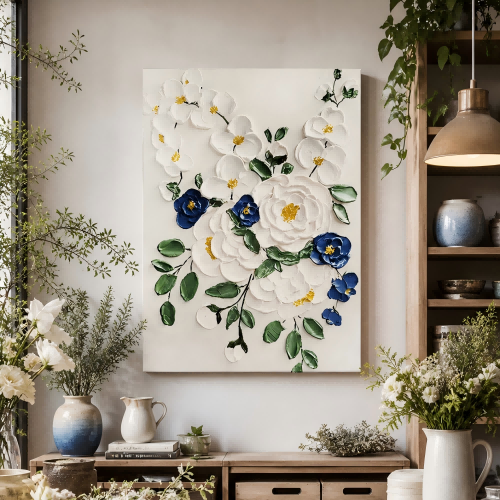 Blue Floral Relief Painting #Kiss 39