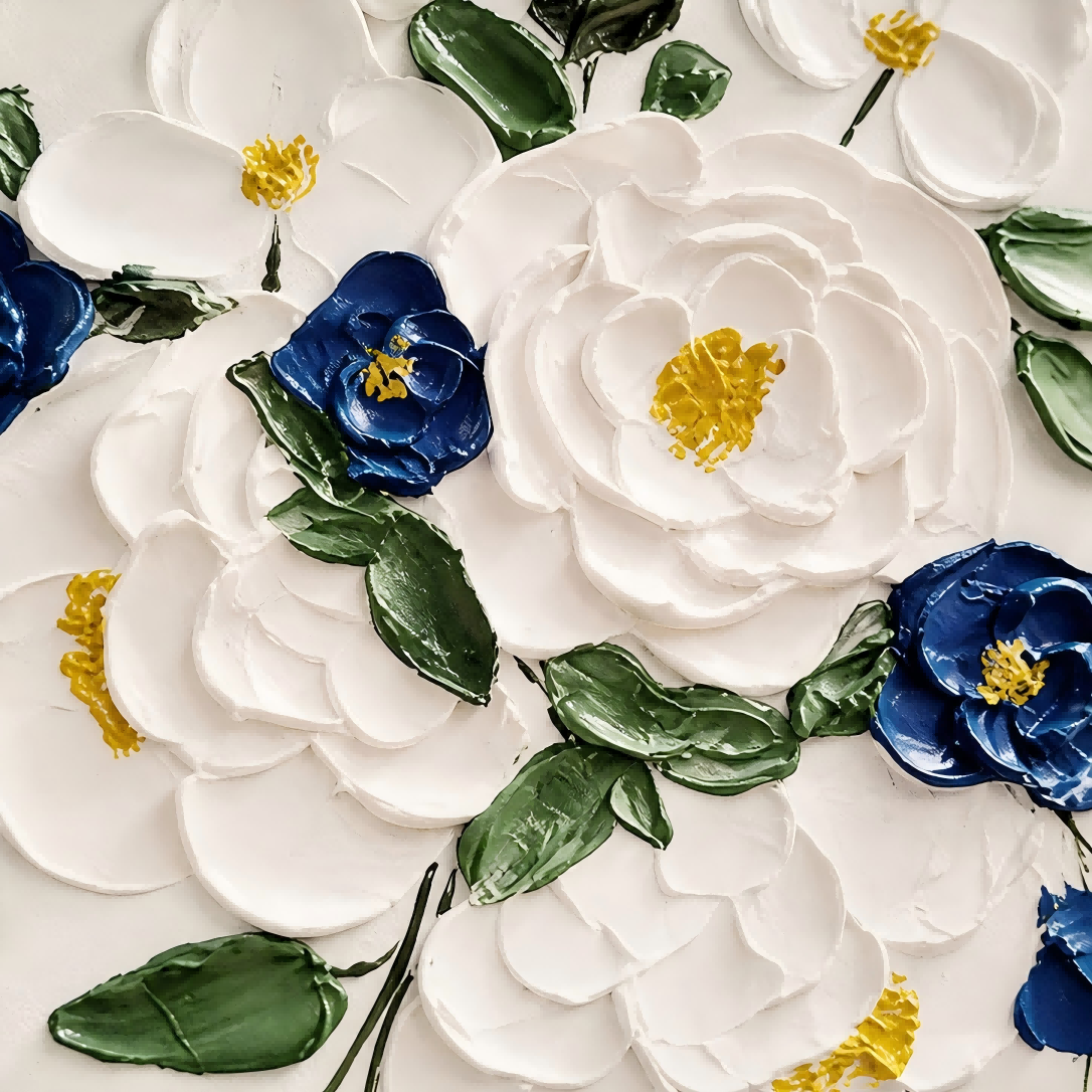Blue Floral Relief Painting #Kiss 39