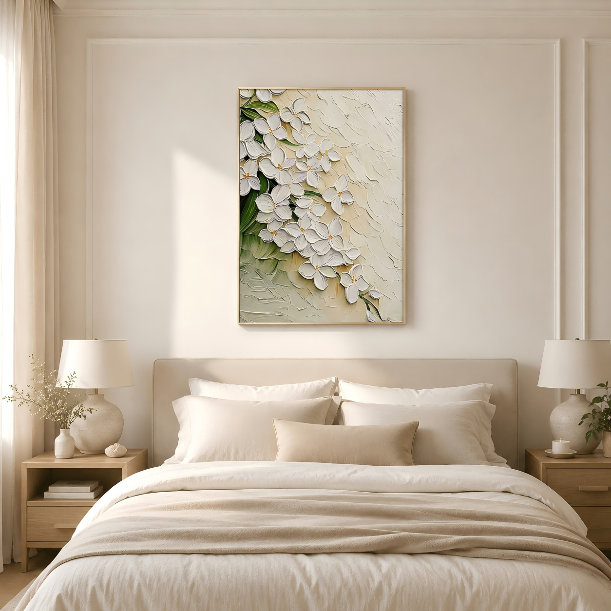 Handmade Textured White Flower Blossom Wall Art, Botanical Canvas Paintingt #Kiss 123