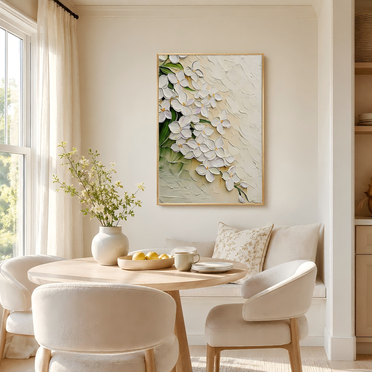 Handmade Textured White Flower Blossom Wall Art, Botanical Canvas Paintingt #Kiss 123