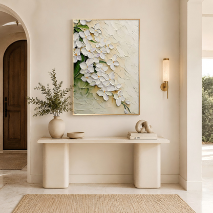 Handmade Textured White Flower Blossom Wall Art, Botanical Canvas Paintingt #Kiss 123