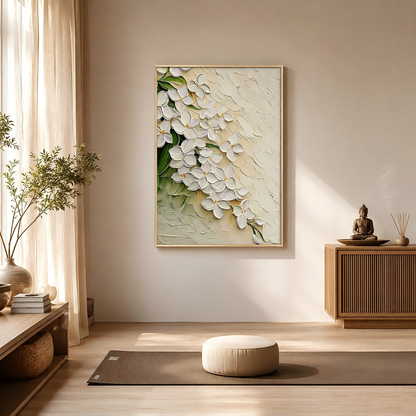 Handmade Textured White Flower Blossom Wall Art, Botanical Canvas Paintingt #Kiss 123