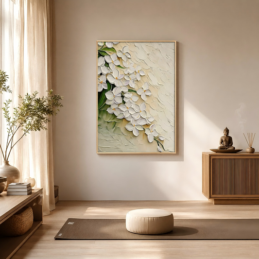 Handmade Textured White Flower Blossom Wall Art, Botanical Canvas Paintingt #Kiss 123