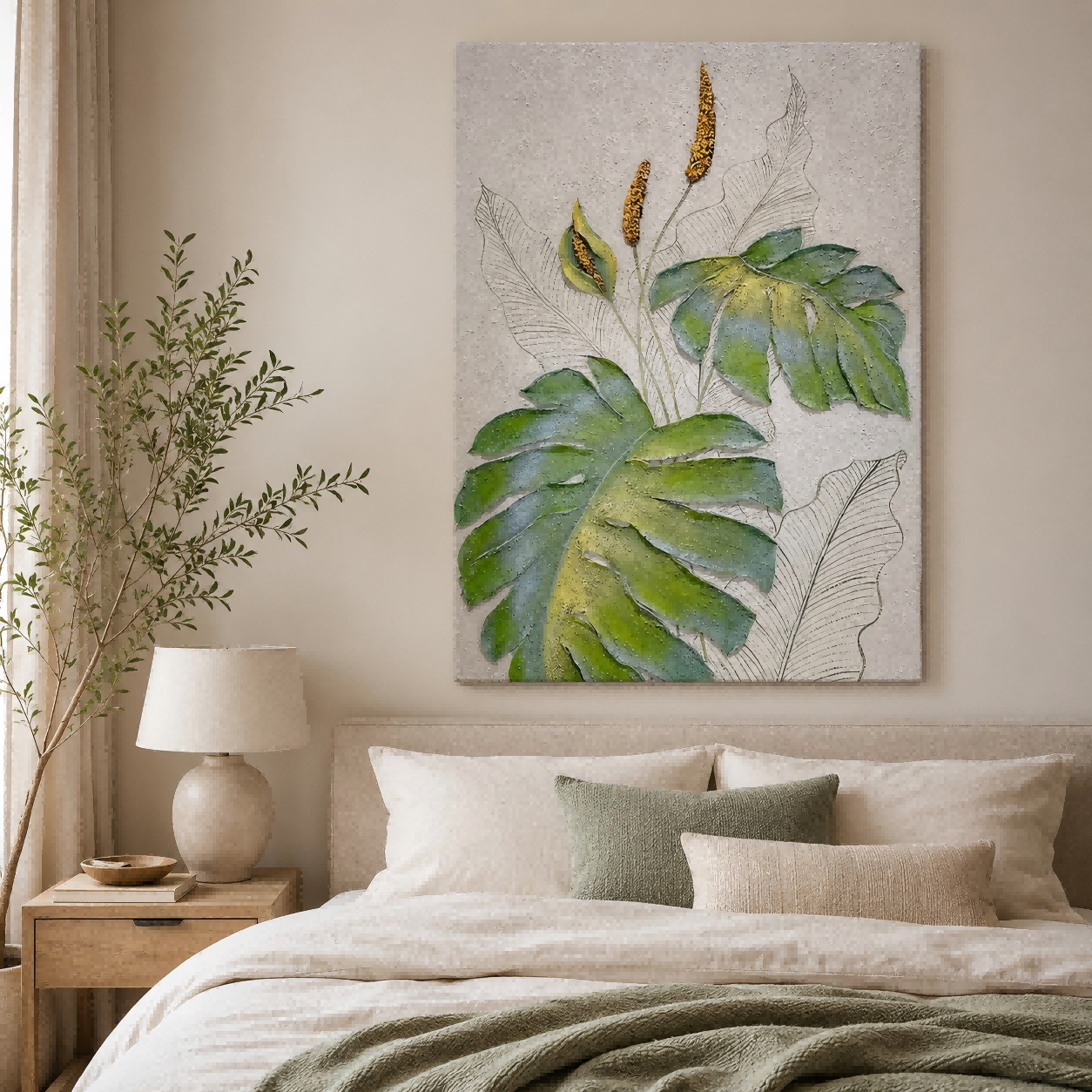 Handmade Textured Tropical Leaf Wall Art Painting #Kiss 124