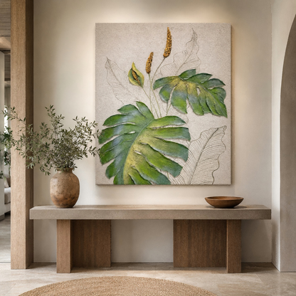 Handmade Textured Tropical Leaf Wall Art Painting #Kiss 124