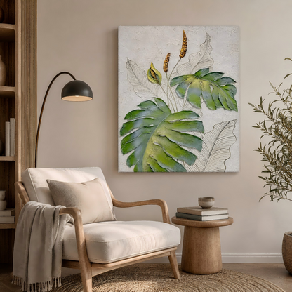 Handmade Textured Tropical Leaf Wall Art Painting #Kiss 124