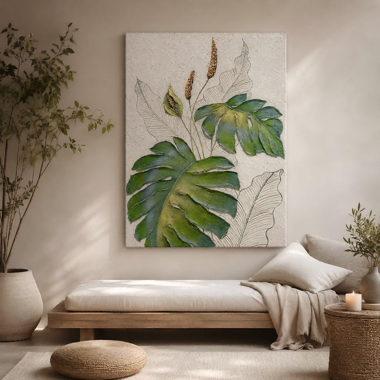 Handmade Textured Tropical Leaf Wall Art Painting #Kiss 124