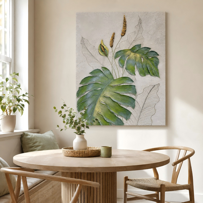 Handmade Textured Tropical Leaf Wall Art Painting #Kiss 124