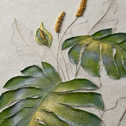 Handmade Textured Tropical Leaf Wall Art Painting #Kiss 124